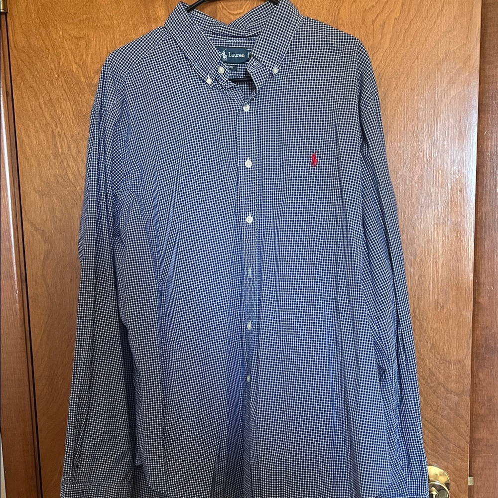 Ralph Lauren Navy Checkered Button Down Shirt